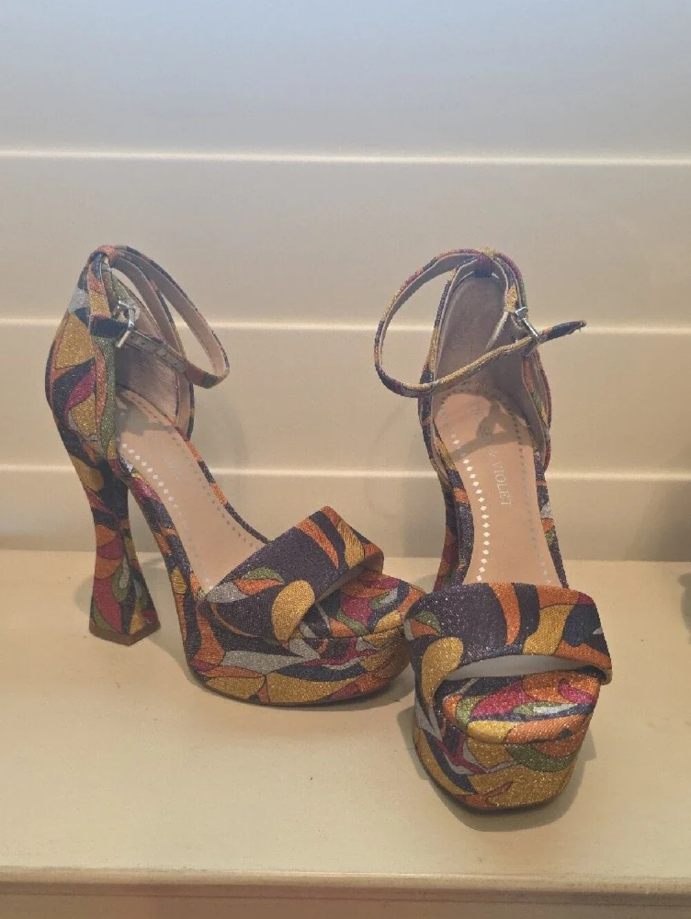 New Platform Ankle-Strap Sandals in Multicolor Print